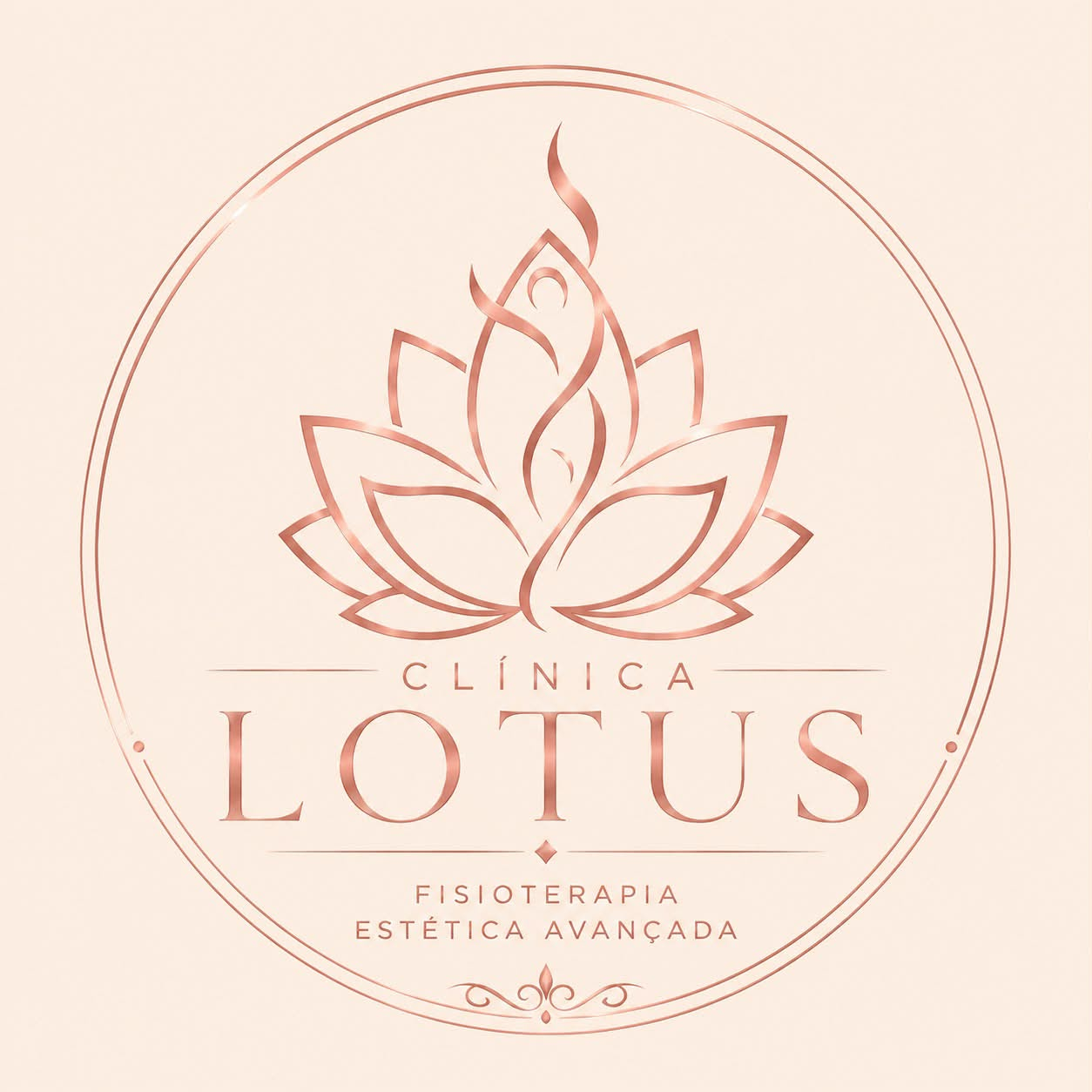 Logotipo circular da Clínica Lótus em rosé